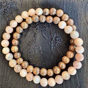 Elegant Beaded Bracelet Set - Brown and Cream